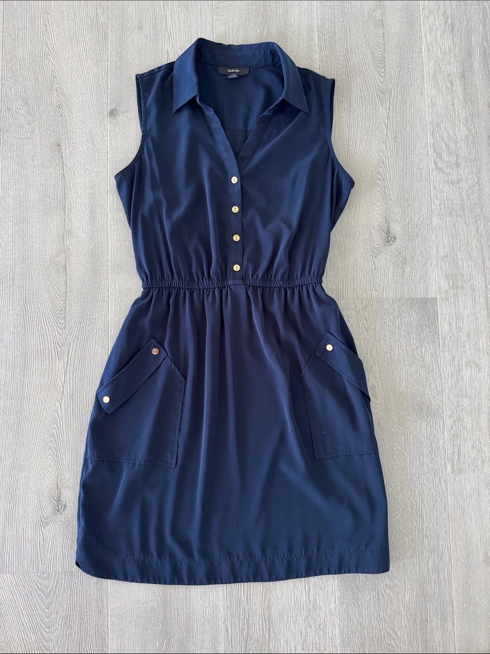 Alfani Navy Sleeveless Shirt Dress with Button Placket